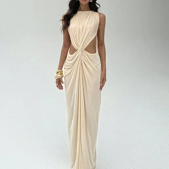 Apricot Elegant Women's Sexy Maxi Sleeveless Cutout Dress - Picture 3 of 9